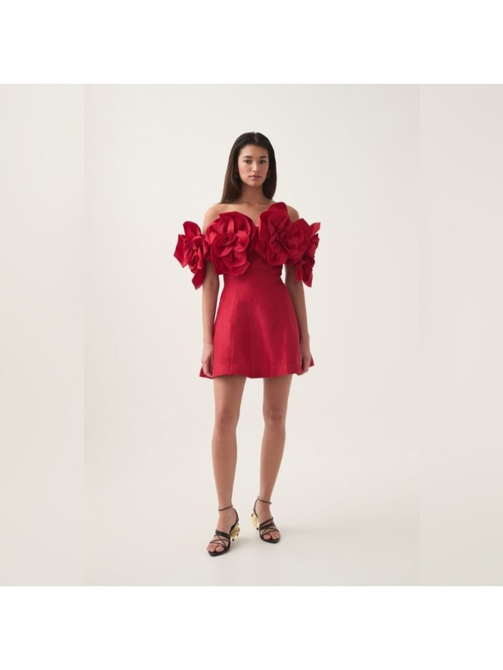 Aje Red Etta Floral Applique Embellished Bardot Mini Dress NWOT AU4/US0